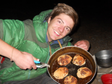 Sam Blair shows off his camp cooking skills.