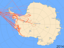 Map of Antarctic flights (photo credit: NASA Operation IceBridge)