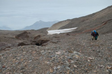 Hiking along a lateral moraine