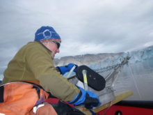 Mark at the winch pulling up a box core