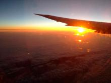 Arctic sunrise from just west of Iceland during our flight from JFK to Moscow.