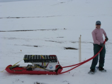 Melissa dragging the haul sled. 