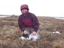 Margit out for a cold day of fieldwork