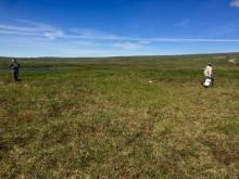 Matt and Megan walking the trap transect.