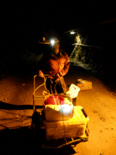 Hauling gear up the tunnel