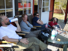 Relaxing on the cabin deck.