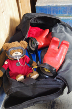 Theo in gear bag