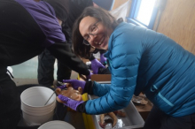 Michelle with organisms in dive hut