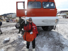 Stepping off the terra bus.