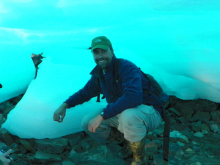 Exploring an ice cave.