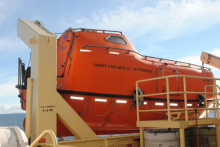 Lifeboat aboard the R/V Laurence M. Gould