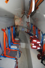 Inside the lifeboats on the R/V Laurence M. Gould