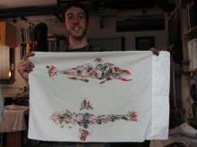 Devin Devor with his fish print at Palmer Station, Antarctica