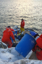 Switching out the Cache on Christine Island, Antarctica