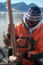 Operating the gravity corer in 2011.  Photo courtesy of Mark Goldner.