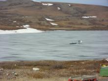 Canoe on icy Toolik Lake June 2012