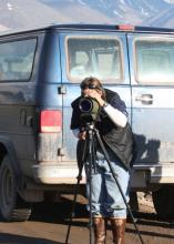 PolarTREC teacher Susan Steiner using spotting scope photo courtesy Art N