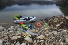 Putting all the gear into our boat