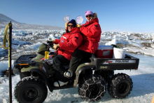 Paul and Stacy transporting gear back to the dive hut