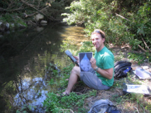 Kevin collecting information on the water 