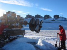 Julie shoveling