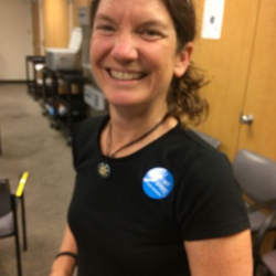 Amy Osborne with a flu shot sticker