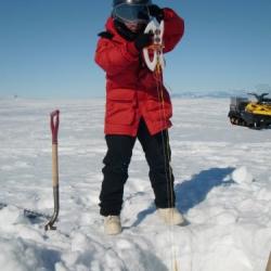 Measuring sea ice thickness. 