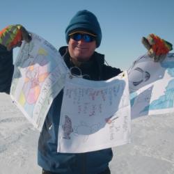 Bill holding flags