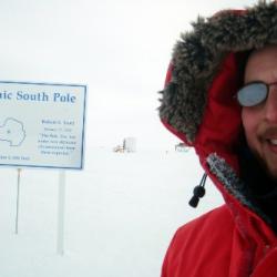 Selfie picture taken at the geographic South Pole.