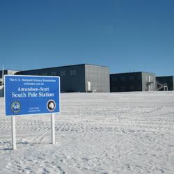 The Amundsen-Scott South Pole Station as viewed when coming from the airplane runway.