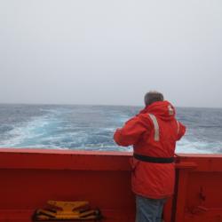 Bruce Huber releasing the first drift buoy at latitude 55