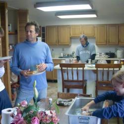 Ted and John observe Stephanie's Techni-Ice hydration skills.