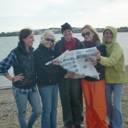 Five women from Port Aransas with the "Traveling Moon"