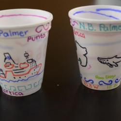 Decorated cups to be lowered to the bottom of the ocean