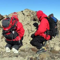 Brenda Hall and Gordon Bromley looking at very old glacial deposits.