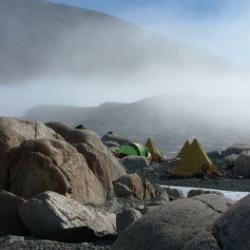 Evening fog creeping into our camp on Mt. Hope.