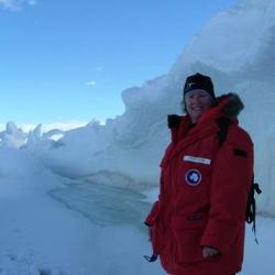 Lesley standing next to the pressure ridge.