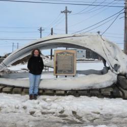 Lisa Seff by Bowhead Whale skull bones on NARL in Barrow Alaska. 