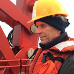 Dr. Steve Okkonen on the deck of the Sikuliaq.  August 2017.  Photo by Lisa Seff.