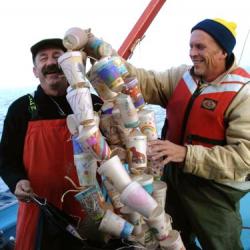 Steve and Phil loading the styrofoam cups